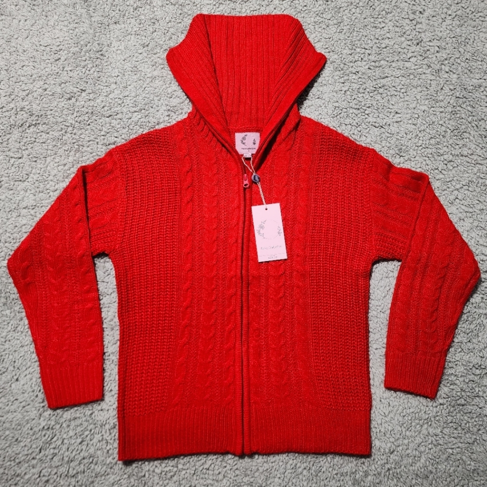Rose Collective Red Turtle Neck sweater knit zip-up jacket